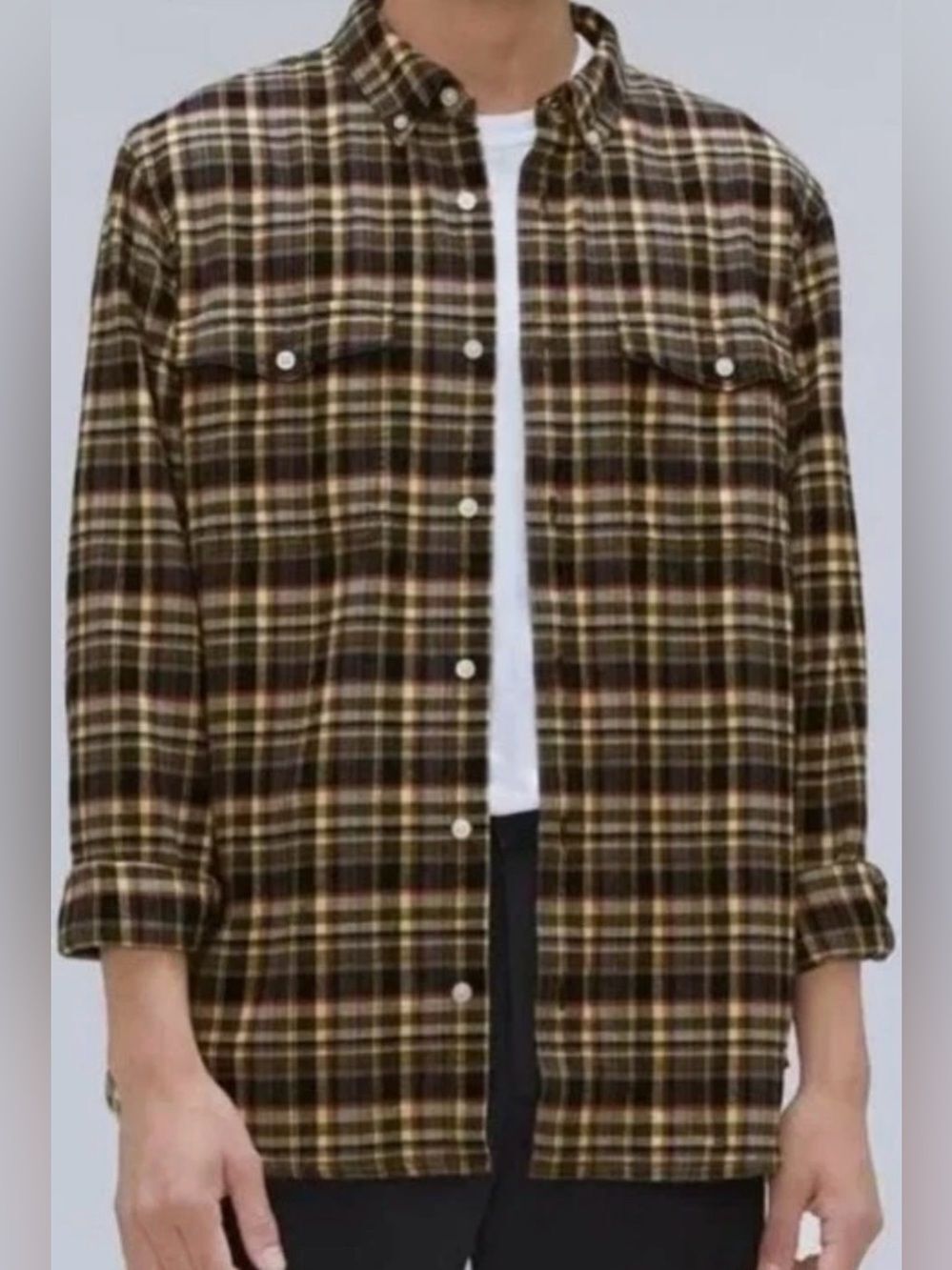 Everlane Brushed Flannel Shirt Beech Plaid Button-up Long Sleeve NWT Size XS